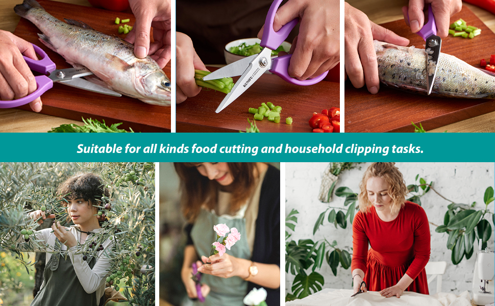 KUNIFU Kitchen Scissors, All Purpose Kitchen Shears, Heavy Duty Come Apart Scissors Gadgets Utensils - Black