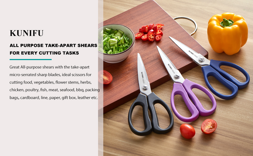 KUNIFU Kitchen Scissors, All Purpose Kitchen Shears, Heavy Duty Come Apart Scissors Gadgets Utensils - Black