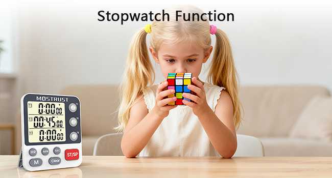 Digital Dual Kitchen Timer, 3 Channels Countdown Triple Timer for Cooking, Magnetic Memory-Preset Large Display Adjustable Alarm Volume, Multi Times Management, 3A Battery Included, White