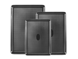 HONGBAKE Ceramic Baking Sheet Pan Set, Cookie Sheet for Oven, Bakeware Sets with Wider Grips, 3 Pack Half/Jelly Roll/Quarter Baking Tray, Premium, Dishwasher Safe - Dark Grey