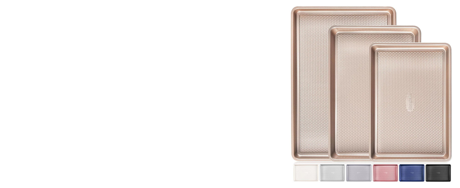 HONGBAKE Ceramic Baking Sheet Pan Set, Cookie Sheet for Oven, Bakeware Sets with Wider Grips, 3 Pack Half/Jelly Roll/Quarter Baking Tray, Premium, Dishwasher Safe - Dark Grey