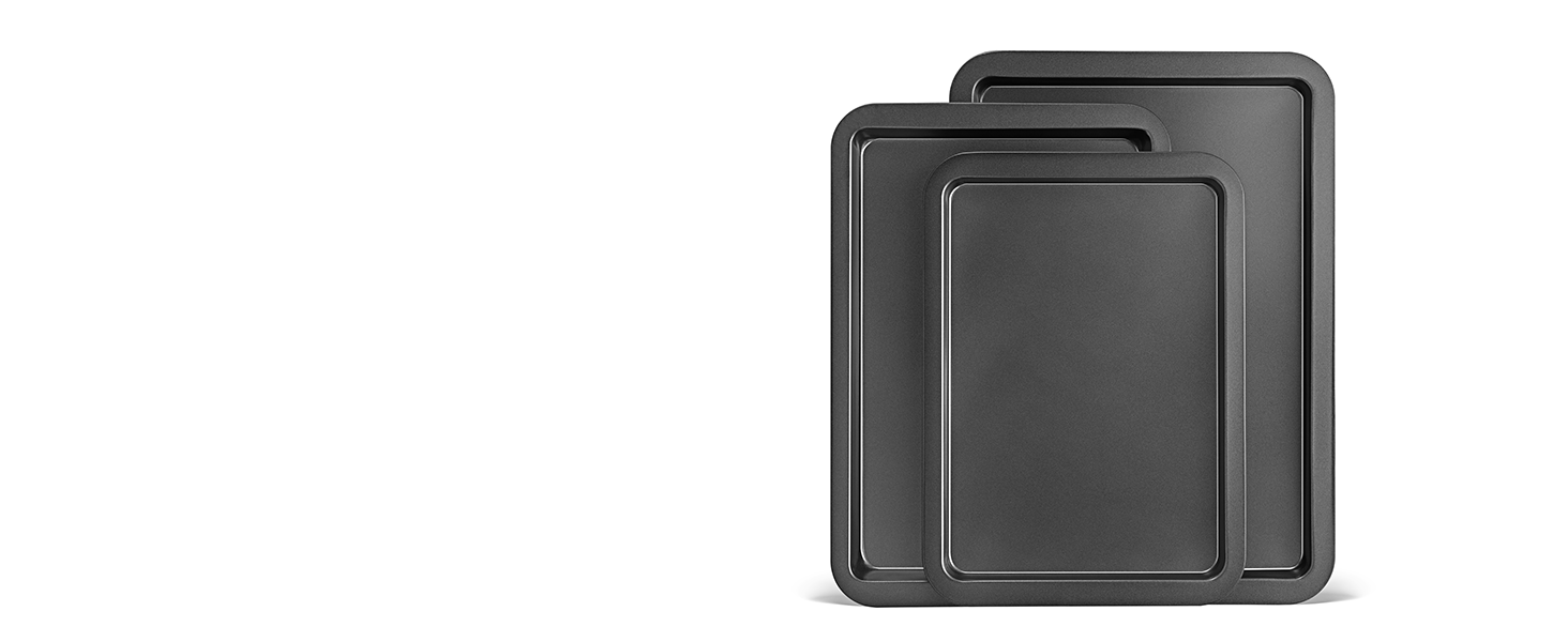 HONGBAKE Ceramic Baking Sheet Pan Set, Cookie Sheet for Oven, Bakeware Sets with Wider Grips, 3 Pack Half/Jelly Roll/Quarter Baking Tray, Premium, Dishwasher Safe - Dark Grey