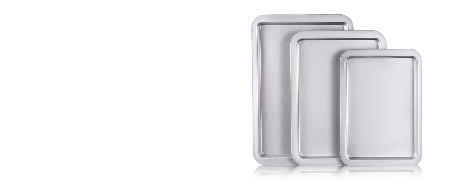 HONGBAKE Ceramic Baking Sheet Pan Set, Cookie Sheet for Oven, Bakeware Sets with Wider Grips, 3 Pack Half/Jelly Roll/Quarter Baking Tray, Premium, Dishwasher Safe - Dark Grey