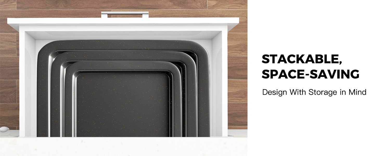 HONGBAKE Ceramic Baking Sheet Pan Set, Cookie Sheet for Oven, Bakeware Sets with Wider Grips, 3 Pack Half/Jelly Roll/Quarter Baking Tray, Premium, Dishwasher Safe - Dark Grey