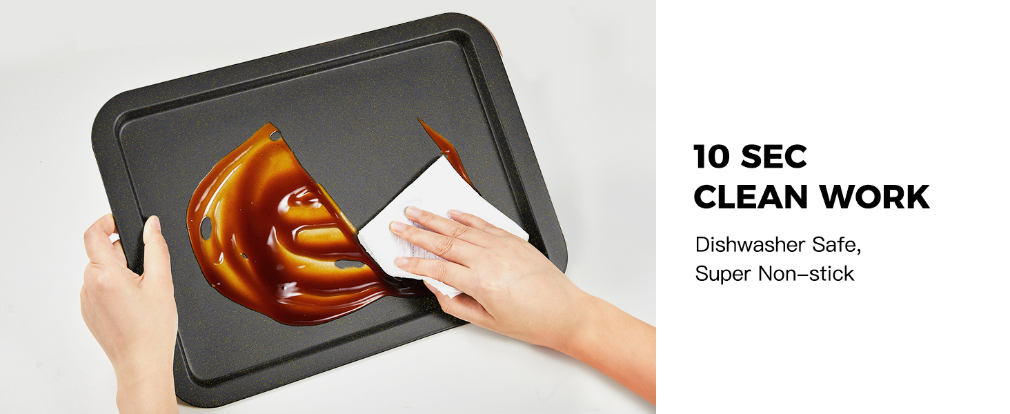 HONGBAKE Ceramic Baking Sheet Pan Set, Cookie Sheet for Oven, Bakeware Sets with Wider Grips, 3 Pack Half/Jelly Roll/Quarter Baking Tray, Premium, Dishwasher Safe - Dark Grey