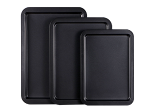 HONGBAKE Ceramic Baking Sheet Pan Set, Cookie Sheet for Oven, Bakeware Sets with Wider Grips, 3 Pack Half/Jelly Roll/Quarter Baking Tray, Premium, Dishwasher Safe - Dark Grey