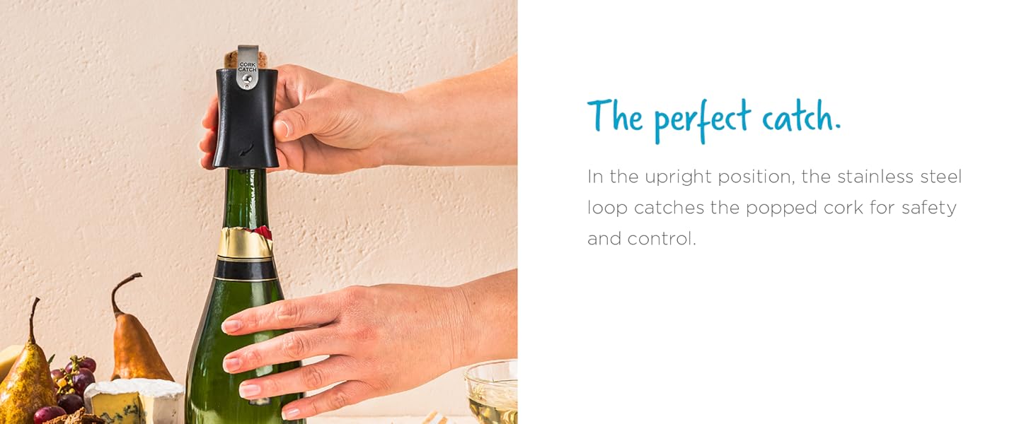 Dreamfarm Champop Safe, Fast, & Easy Champagne Bottle Opener, Cork Popper & Catcher - Black