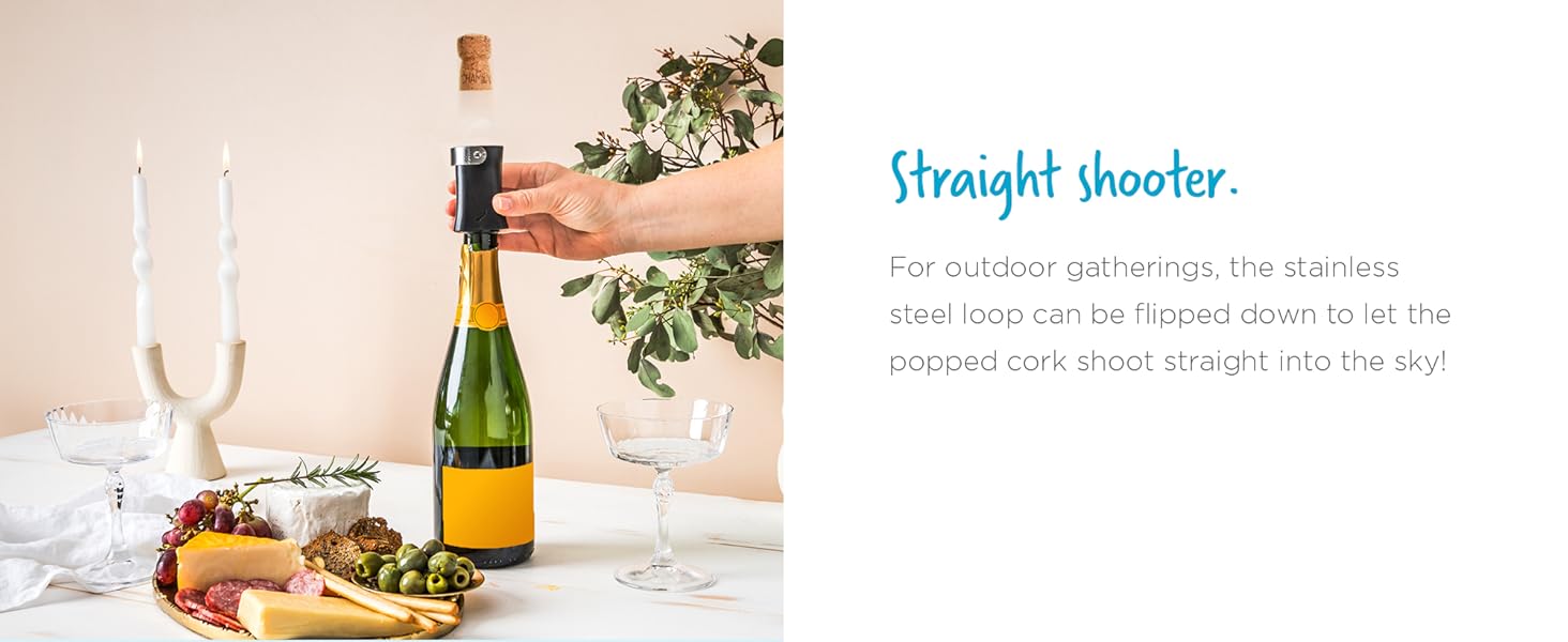 Dreamfarm Champop Safe, Fast, & Easy Champagne Bottle Opener, Cork Popper & Catcher - Black