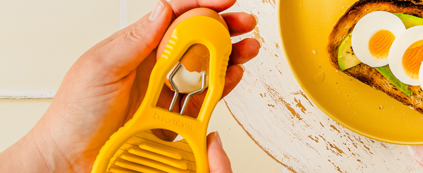 Dreamfarm Eggler 2-In-1 Compact Egg Shell Peeler & Easy Hardboiled Egg Slicer, Shell Cracking, Topping, & Peeling - Yellow