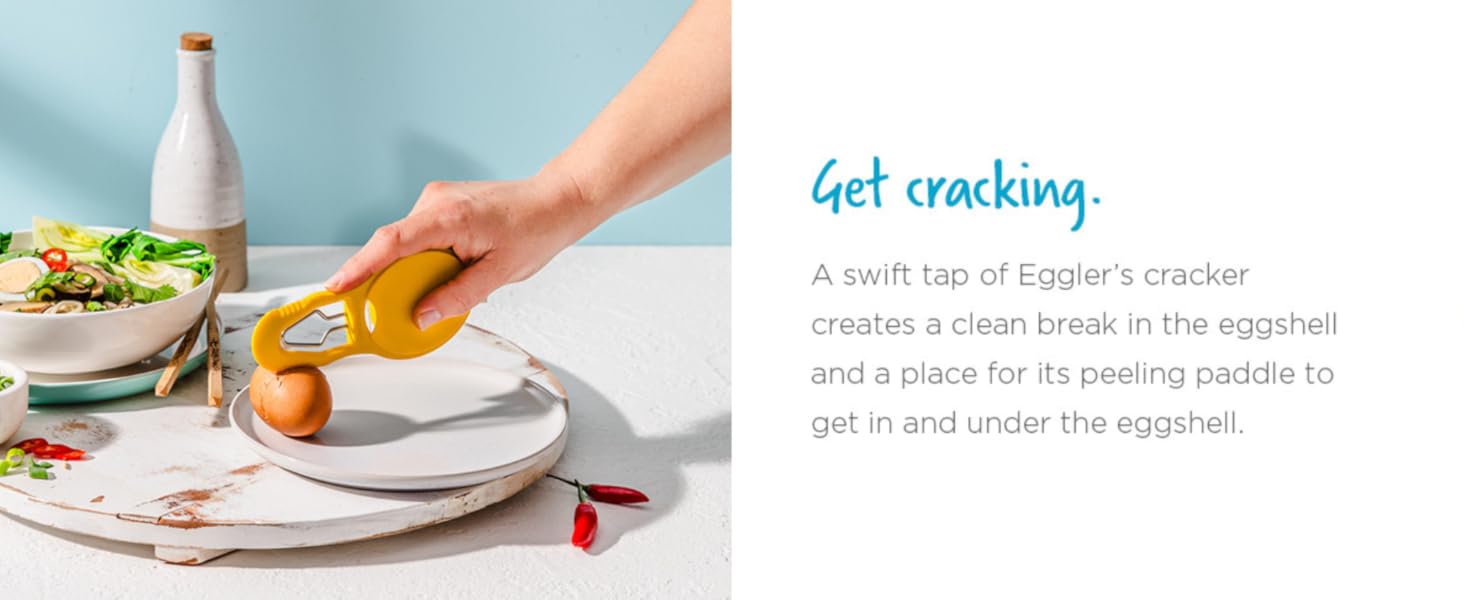 Dreamfarm Eggler 2-In-1 Compact Egg Shell Peeler & Easy Hardboiled Egg Slicer, Shell Cracking, Topping, & Peeling - Yellow