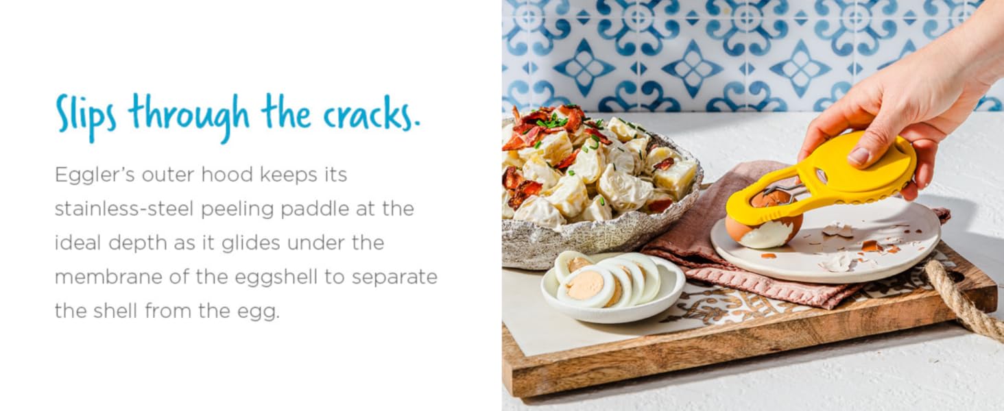 Dreamfarm Eggler 2-In-1 Compact Egg Shell Peeler & Easy Hardboiled Egg Slicer, Shell Cracking, Topping, & Peeling - Yellow