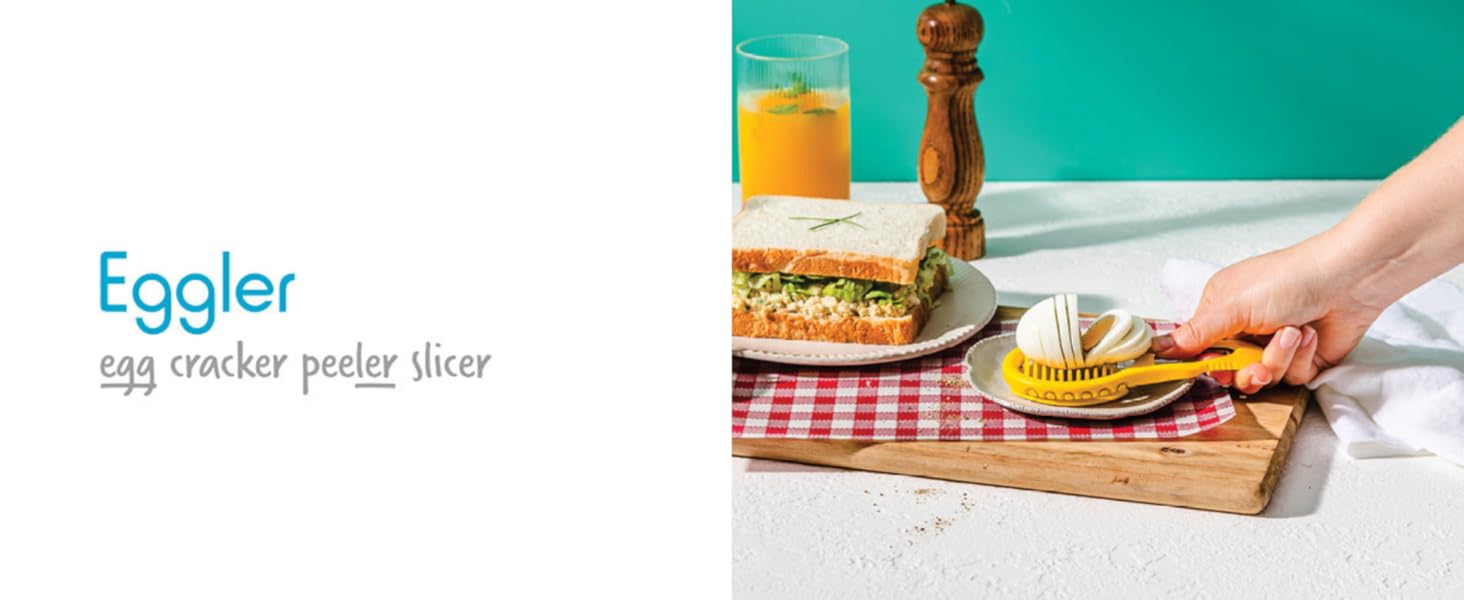 Dreamfarm Eggler 2-In-1 Compact Egg Shell Peeler & Easy Hardboiled Egg Slicer, Shell Cracking, Topping, & Peeling - Yellow