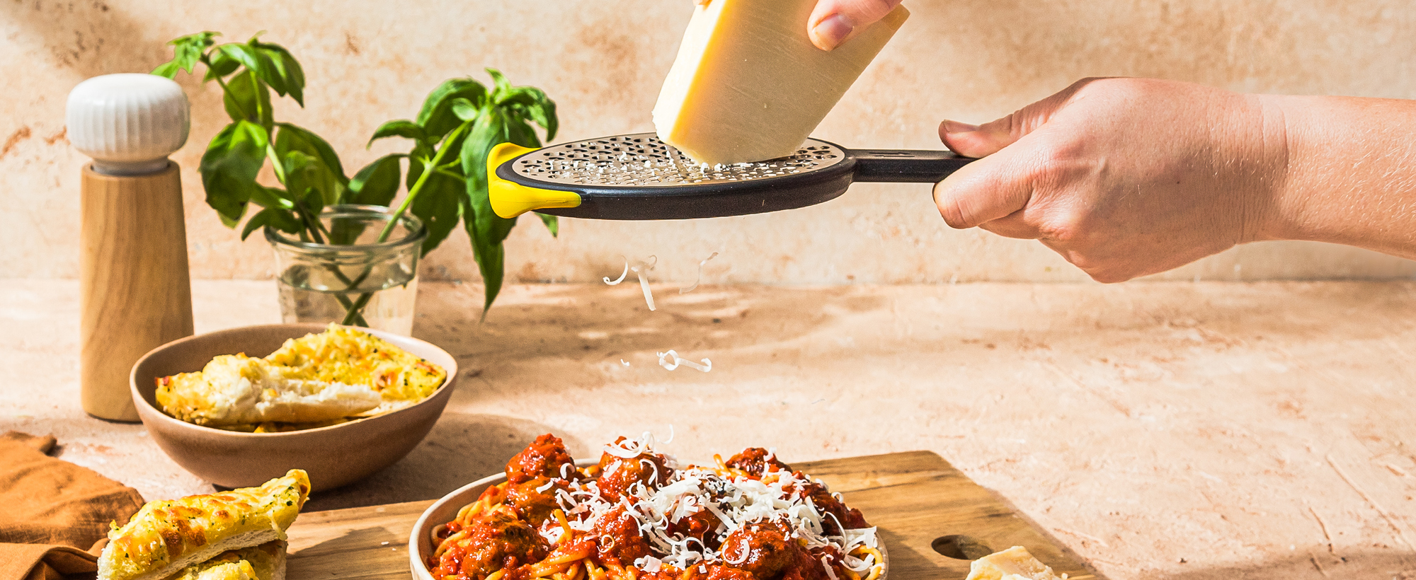 Dreamfarm Ograte Two-Sided Medium Food & Vegetable Speed-Grater with Non-Slip Bowl Hook & Foot - 3mm Medium Grater, Yellow