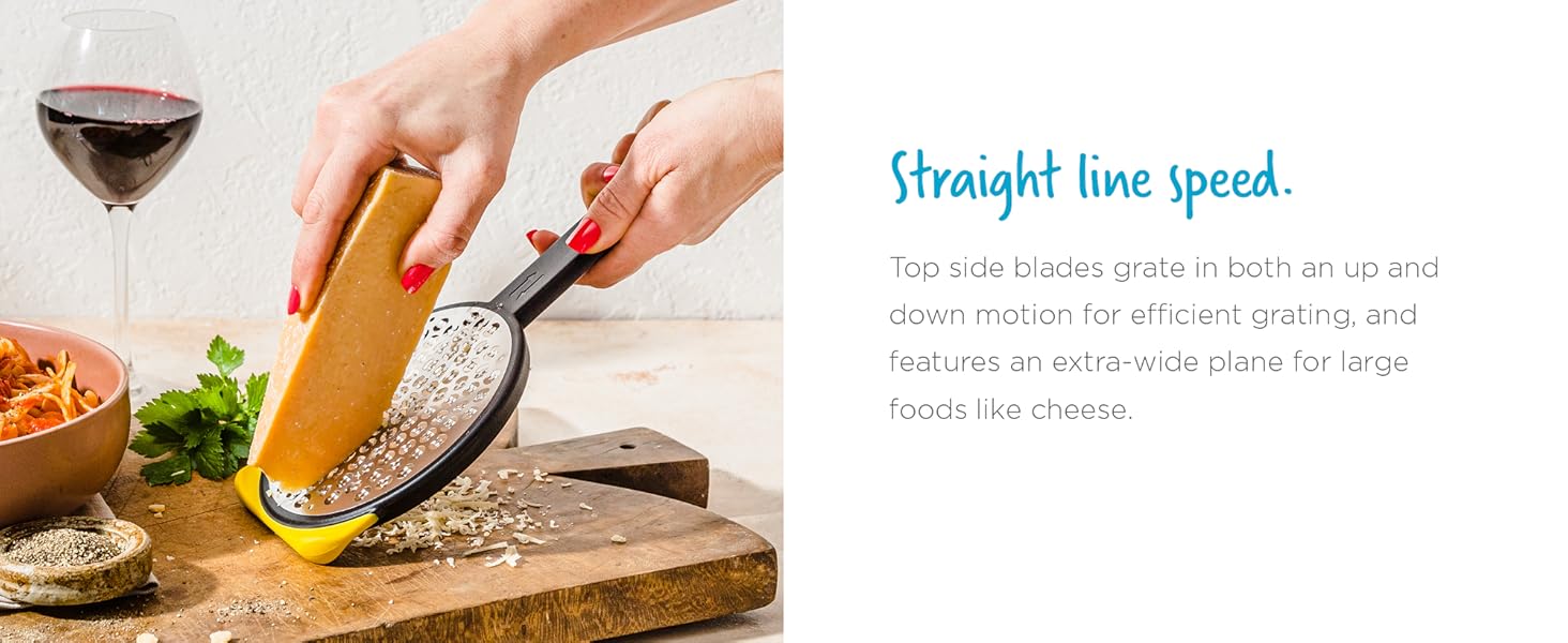 Dreamfarm Ograte Two-Sided Medium Food & Vegetable Speed-Grater with Non-Slip Bowl Hook & Foot - 3mm Medium Grater, Yellow