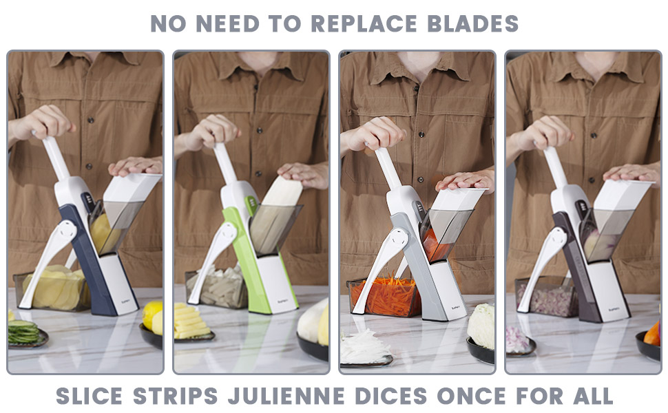 SupMaKin Upgrade Safe Mandoline Slicer, Vegetable Chopper, Potato Slicer 4 Modes Adjustable Thickness Food Cutter, Kitchen Chopping Artifact (6 in 1 Green)