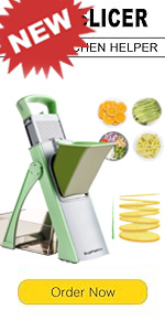 SupMaKin Upgrade Safe Mandoline Slicer, Vegetable Chopper, Potato Slicer 4 Modes Adjustable Thickness Food Cutter, Kitchen Chopping Artifact (6 in 1 Green)