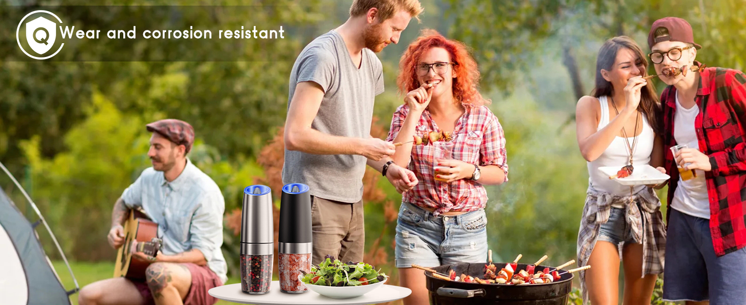 Gravity Electric Salt and Pepper Grinder Set, Battery Powered LED Light One Hand Automatic Operation, Adjustable Coarseness Mill Grinders Shakers Black (A.Black 2p)