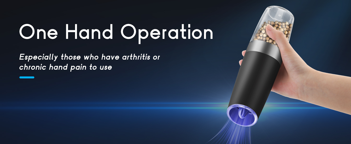 Gravity Electric Salt and Pepper Grinder Set, Battery Powered LED Light One Hand Automatic Operation, Adjustable Coarseness Mill Grinders Shakers Black (A.Black 2p)