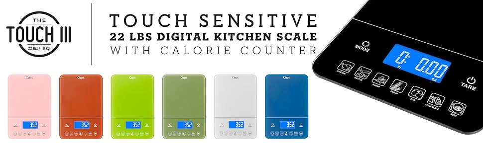 Ozeri Touch III Digital Kitchen Scale with Calorie Counter, 22 lbs (10 kg), White