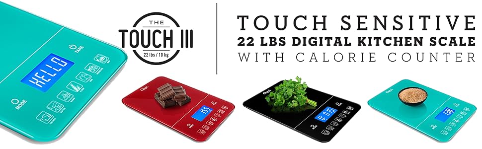 Ozeri Touch III Digital Kitchen Scale with Calorie Counter, 22 lbs (10 kg), White