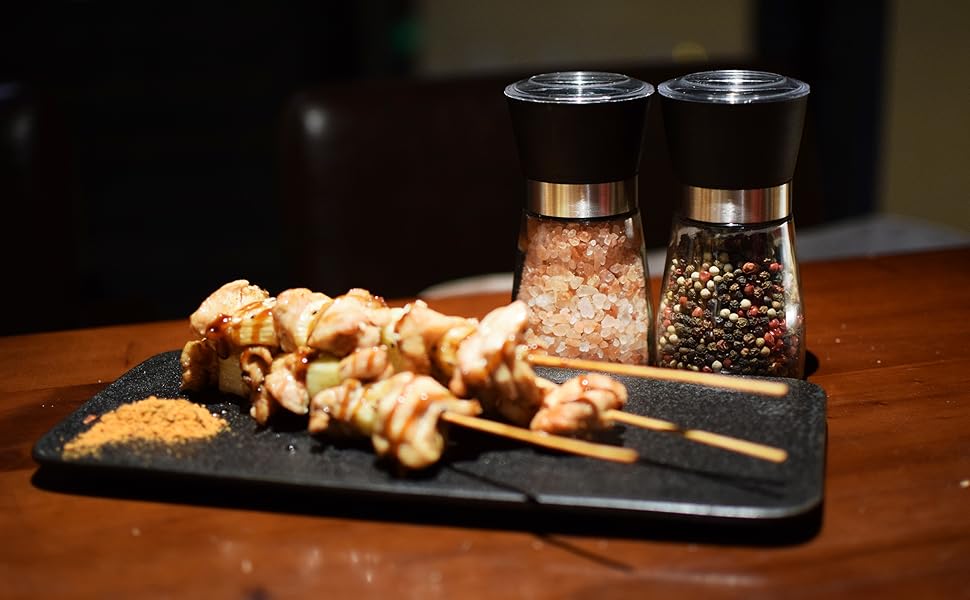 Salt and Pepper Grinder Shakers Set Spice Mill Refillable Grinders (2.5 inches x 5.1 inches)