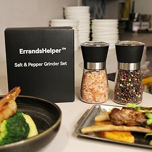 Salt and Pepper Grinder Shakers Set Spice Mill Refillable Grinders (2.5 inches x 5.1 inches)