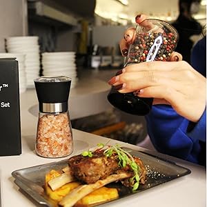 Salt and Pepper Grinder Shakers Set Spice Mill Refillable Grinders (2.5 inches x 5.1 inches)