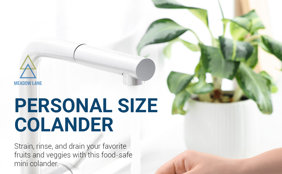 Meadow Lane 6-inch Small Colander, BPA-Free, Dishwasher Safe, Double Handles, Compact Food Strainer for Berries, Veggies and Pasta, 3-Cup Capacity, Smooth White