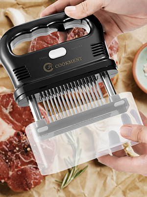 JY COOKMENT Meat Tenderizer Tool with 48 Stainless Steel Ultra Sharp Needle Blades, Detachable Kitchen Cooking Tool Best For Tenderizing, BBQ, Marinade