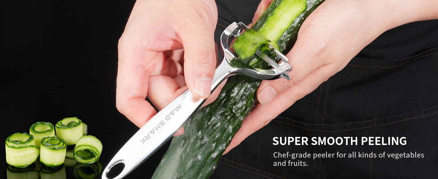 MAD SHARK Ultra Sharp Vegetable Peelers for Kitchen 10 Years No Rust Stainless Steel Serrated Potato Peeler Easy to Use Y Peeler with Durable Non-Slip Ergonomic Grips for Carrots, Fruits, Veggie