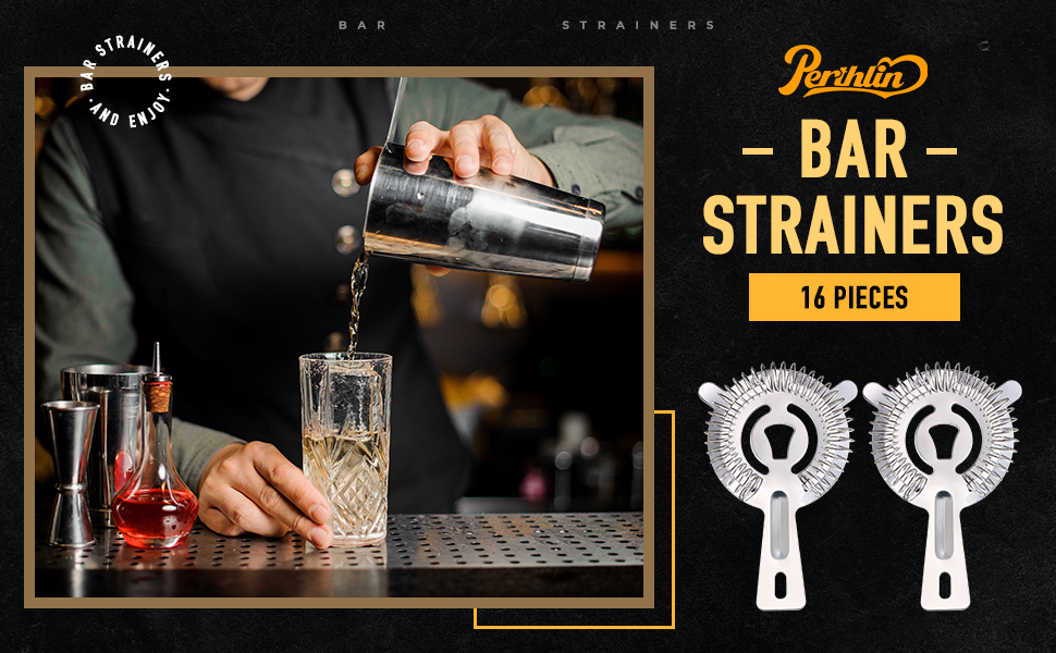 16 Pcs Bar Bartender Strainer Stainless Steel Drink Cocktail Strainers Silver Shaker Ice Bar Shelf or Bartenders Mixologists Drinking Water Filtering