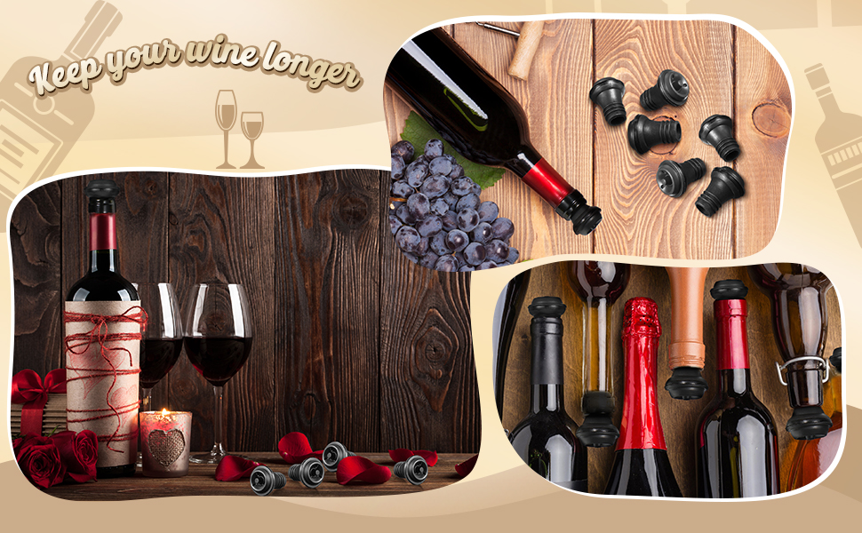 Honoson 24 Pieces Wine Stopper Resealable Pump Vacuum Silicone Saver Practical for Kitchen Supplies Bottle Tools (Black)