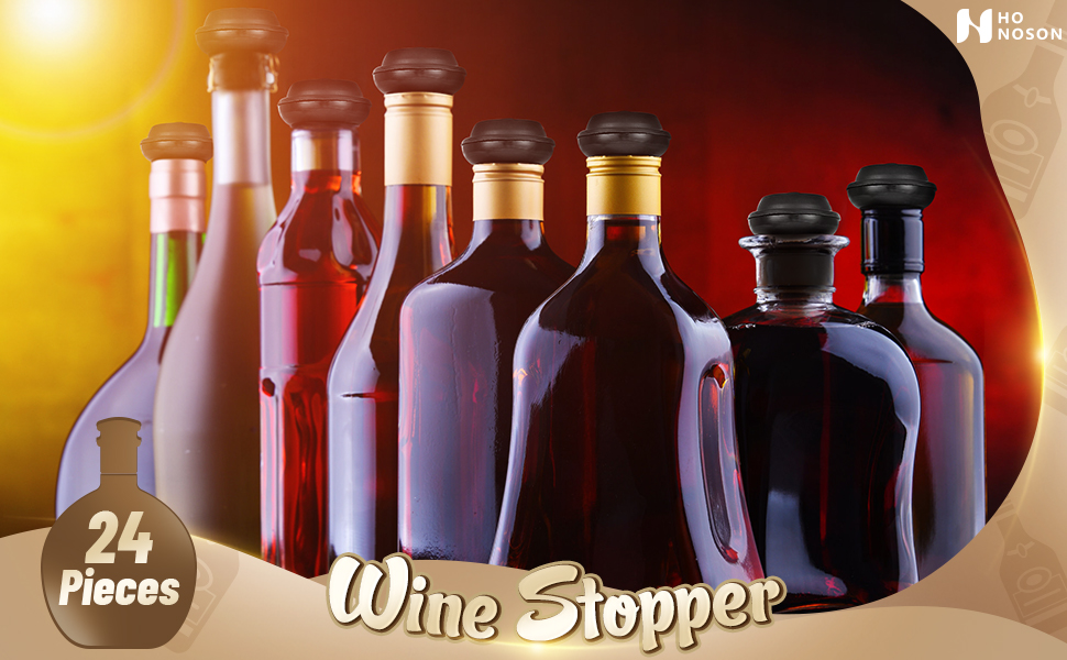 Honoson 24 Pieces Wine Stopper Resealable Pump Vacuum Silicone Saver Practical for Kitchen Supplies Bottle Tools (Black)