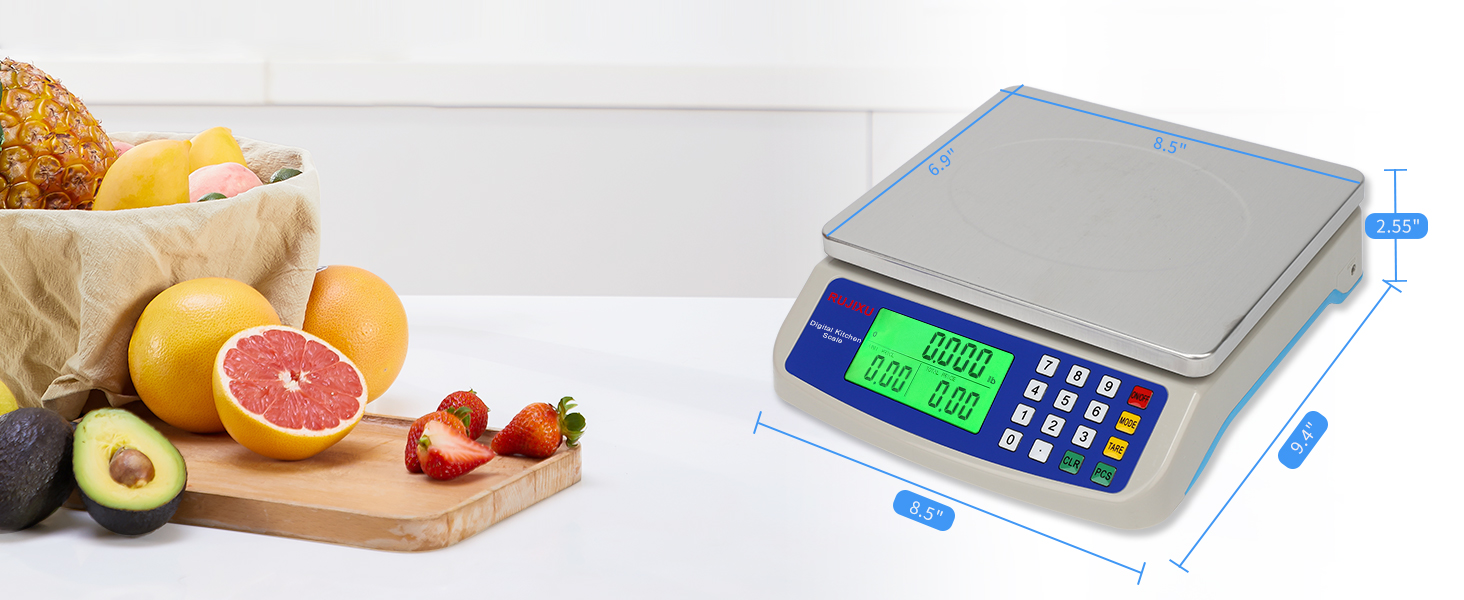 Large Digital Kitchen Scale 30KG Commercial Food Scale 66LB for Baking Bread Meat Stainless Steel Price Computing Scale LCD Display,Prep Counting Scale for Parts and Coins Adapter Included