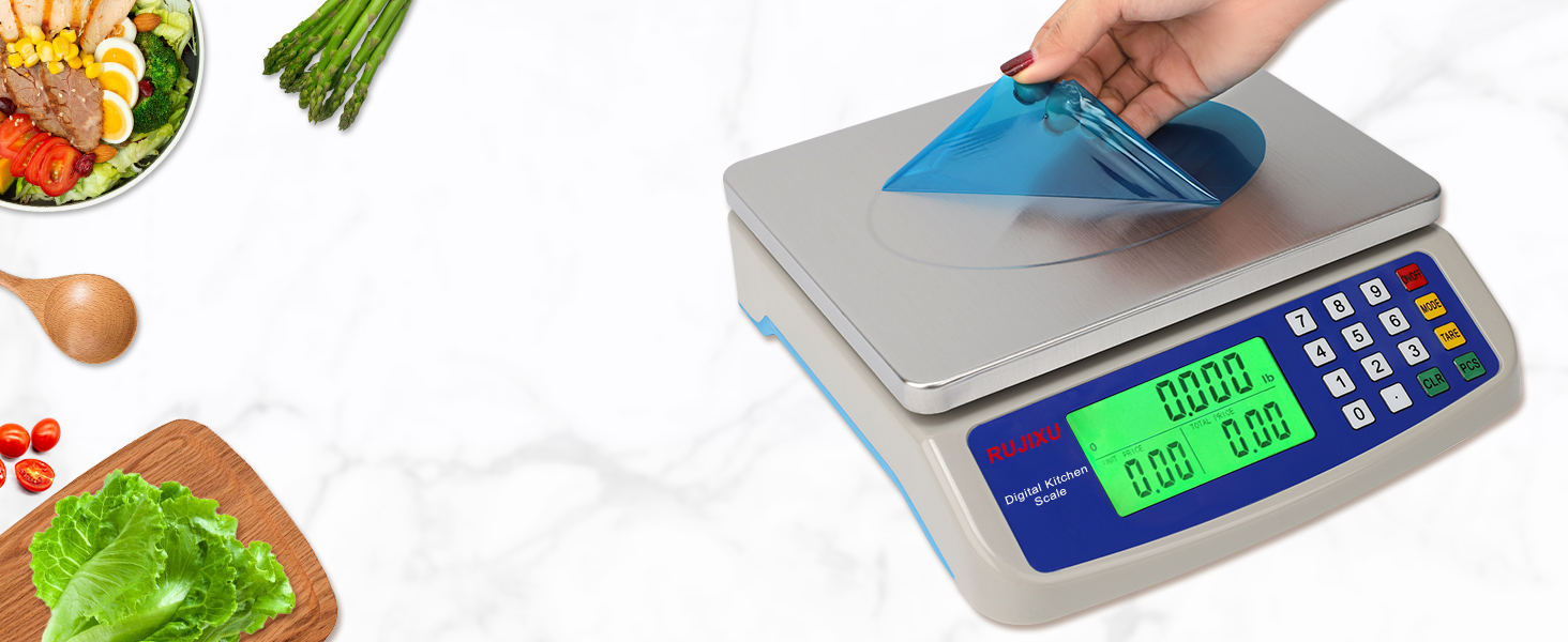 Large Digital Kitchen Scale 30KG Commercial Food Scale 66LB for Baking Bread Meat Stainless Steel Price Computing Scale LCD Display,Prep Counting Scale for Parts and Coins Adapter Included