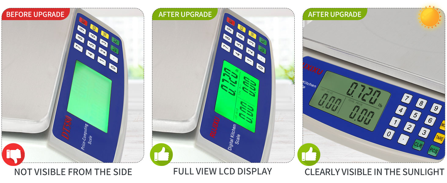 Large Digital Kitchen Scale 30KG Commercial Food Scale 66LB for Baking Bread Meat Stainless Steel Price Computing Scale LCD Display,Prep Counting Scale for Parts and Coins Adapter Included
