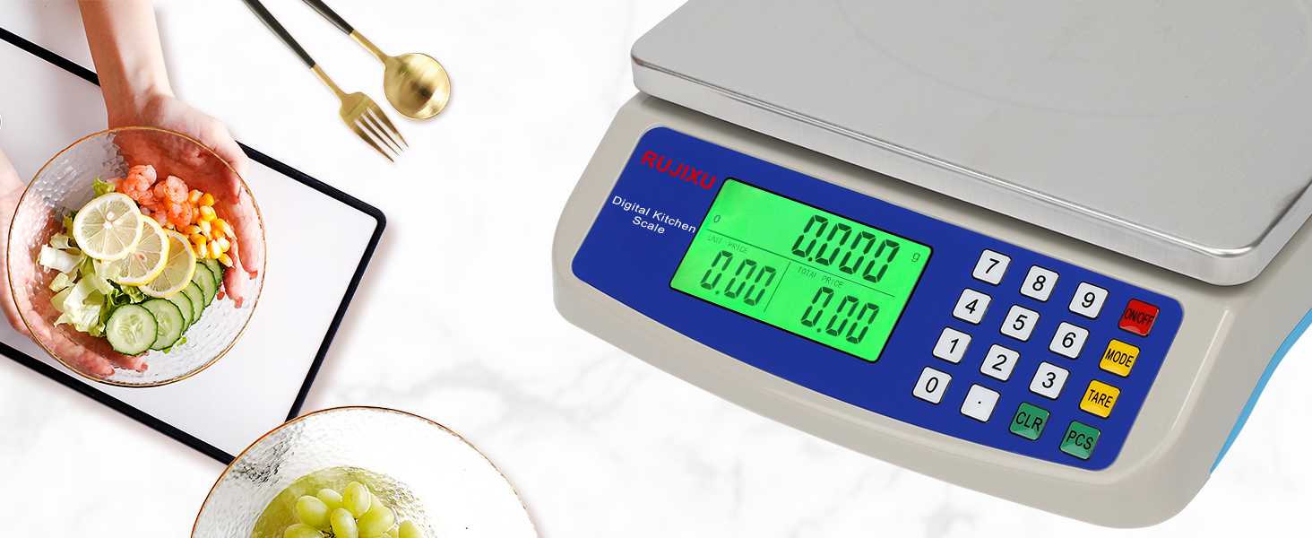 Large Digital Kitchen Scale 30KG Commercial Food Scale 66LB for Baking Bread Meat Stainless Steel Price Computing Scale LCD Display,Prep Counting Scale for Parts and Coins Adapter Included