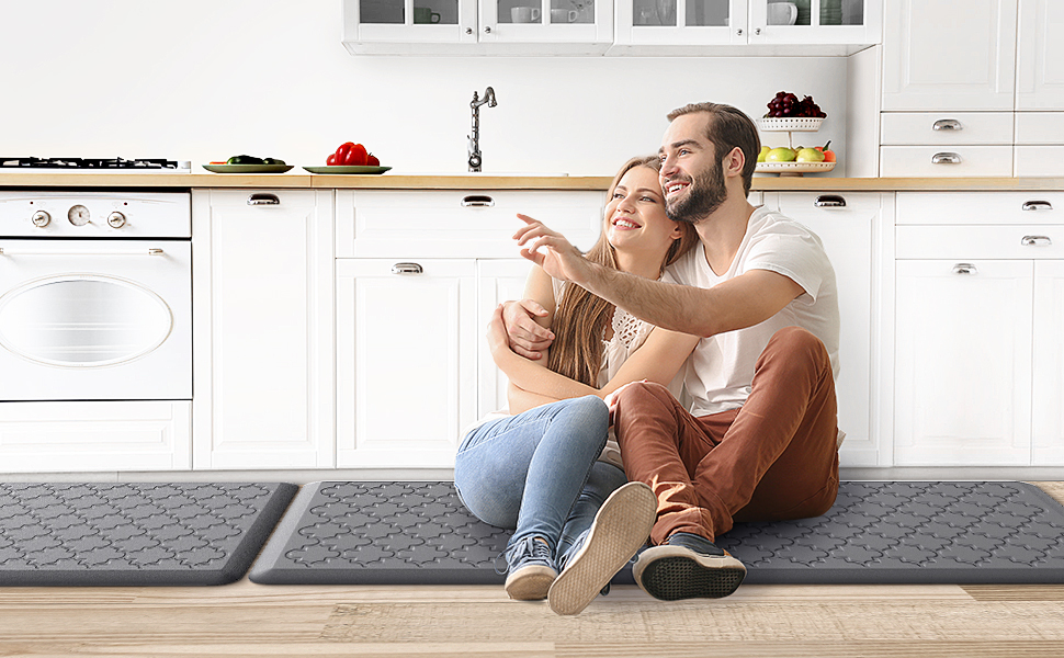 Kitchen Mat [2 PCS] Cushioned Anti-Fatigue Floor Mat, Waterproof Non-Skid Ergonomic Comfort Foam Rugs, Standing Mat for Kitchen, Floor,Office, Sink, Laundry(Grey)