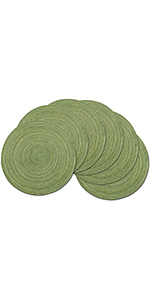 SHACOS 15 inch Round Placemats Set of 6 Boho Woven Braided Border Table Mats Washable Heat Resistant Circle Place Mats for Dining Table, Beige