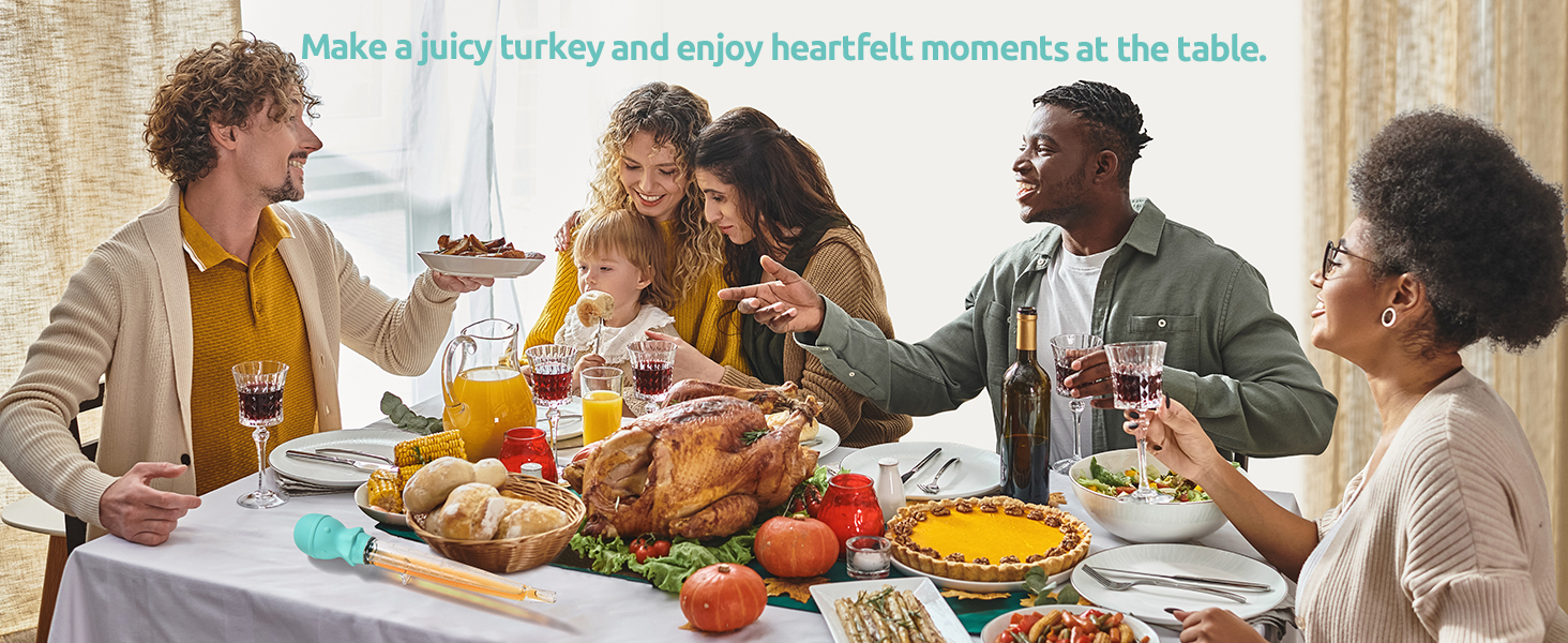 U-Taste 1.5oz Angled Turkey Baster - 228.2℉ Heat Resistant Food Grade Tritan and Silicone Large Octopus Bulb Baster Set with Cleaning Brush for Cooking Basting Meat Poultry Beef Chicken (Aqua Sky)