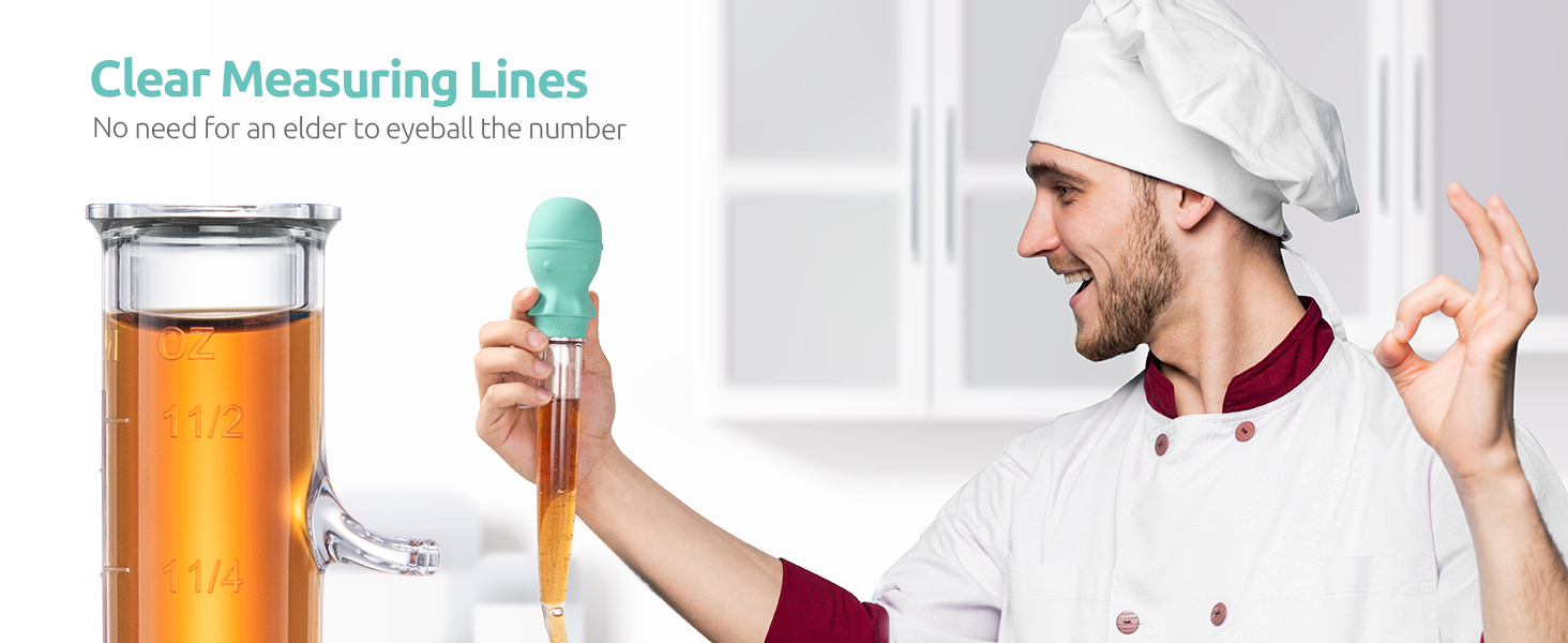 U-Taste 1.5oz Angled Turkey Baster - 228.2℉ Heat Resistant Food Grade Tritan and Silicone Large Octopus Bulb Baster Set with Cleaning Brush for Cooking Basting Meat Poultry Beef Chicken (Aqua Sky)