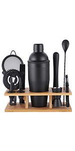 11Pcs-Cocktail Shaker Set Black Bartending Kit 25oz Cocktail Bar Set Cocktail Mix Drink Making Kit Professional Bar and Home Drink Bar Tools for Bartender(Matte Black)