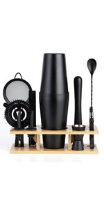 11Pcs-Cocktail Shaker Set Black Bartending Kit 25oz Cocktail Bar Set Cocktail Mix Drink Making Kit Professional Bar and Home Drink Bar Tools for Bartender(Matte Black)