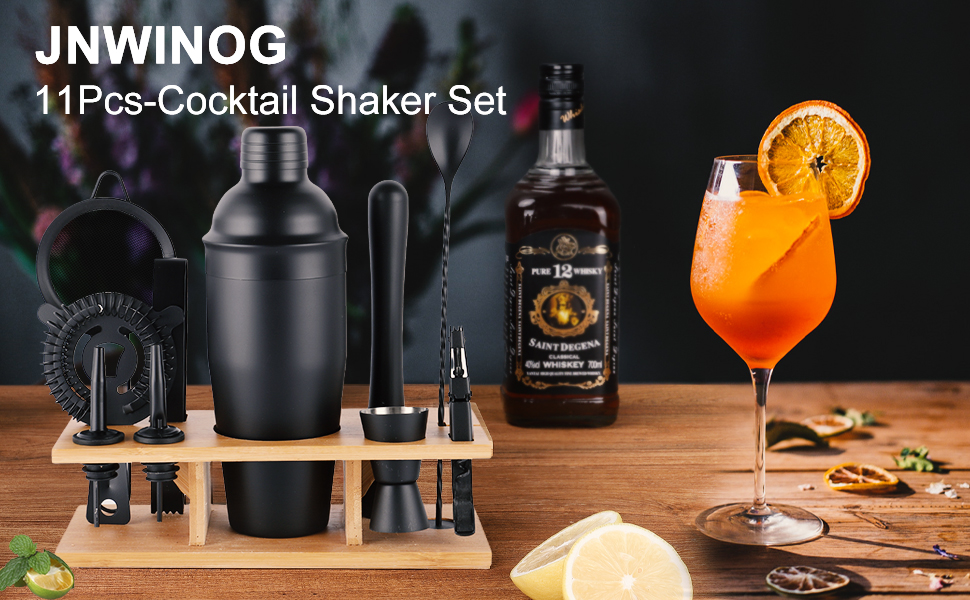 11Pcs-Cocktail Shaker Set Black Bartending Kit 25oz Cocktail Bar Set Cocktail Mix Drink Making Kit Professional Bar and Home Drink Bar Tools for Bartender(Matte Black)