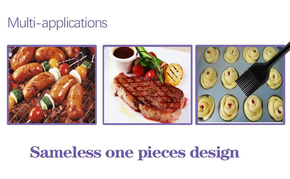 HOTEC 600℉ Heat Resistasnt Basting Brushes, BPA Free Silicone Pastry Brush, Spread Oil Butter Sauce Marinades for BBQ Grill Barbecue Baking Kitchen Cooking Dishwasher Safe (Black 2)