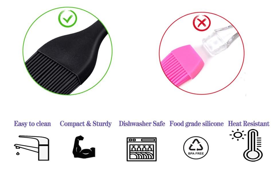 HOTEC 600℉ Heat Resistasnt Basting Brushes, BPA Free Silicone Pastry Brush, Spread Oil Butter Sauce Marinades for BBQ Grill Barbecue Baking Kitchen Cooking Dishwasher Safe (Black 2)