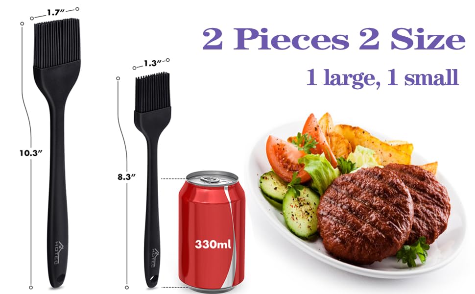 HOTEC 600℉ Heat Resistasnt Basting Brushes, BPA Free Silicone Pastry Brush, Spread Oil Butter Sauce Marinades for BBQ Grill Barbecue Baking Kitchen Cooking Dishwasher Safe (Black 2)