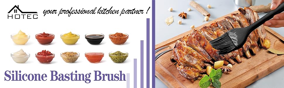 HOTEC 600℉ Heat Resistasnt Basting Brushes, BPA Free Silicone Pastry Brush, Spread Oil Butter Sauce Marinades for BBQ Grill Barbecue Baking Kitchen Cooking Dishwasher Safe (Black 2)