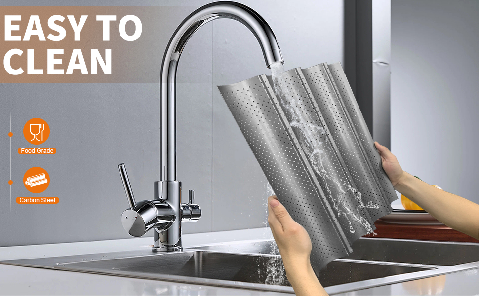 Walfos 2 Pack Nonstick Baguette Pans, No Coating Coming Off, Perforated 4 Loaves French Bread Pan, Long-lasting Baguettes Bakery Tray for Baking Molding, 15