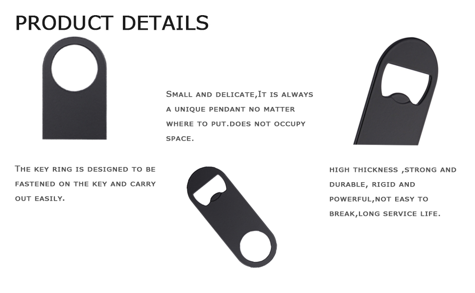 5 PACK Stainless Steel Flat Bottle Opener with Keychain- Bar Key-Beer Bottle Opener for Kitchen, Bar or Restaurant（Black）